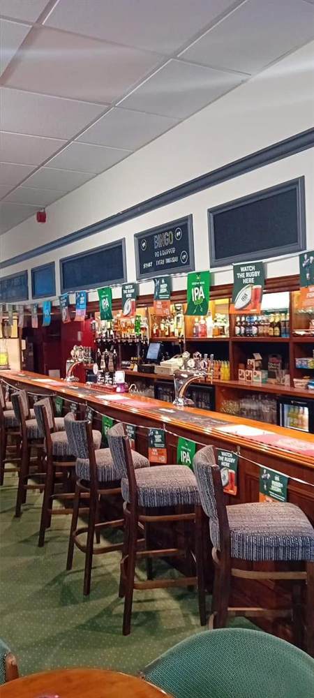 The bar dressed with England bunting